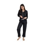 Miss Merveille Siyah Saten boydan düğmeli bayan pijama takımı 8004MS (Siyah, M)