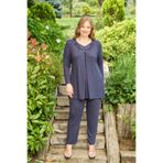 Miss Meryem İndigo Yün Viskon Dantel Detaylı Uzun Kol Büyük Beden Tunik Pijama Takım