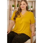 Miss Meryem Sarı Ring Viskon Dantel Detaylı Kısa Kol Büyük Beden Pijama Takım