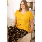 Miss Meryem Sarı Ring Viskon Kısa Kol Büyük Beden Pijama Takım