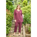Miss Meryem Vişne Yün Viskon Dantel Detaylı Uzun Kol Büyük Beden Tunik Pijama Takım