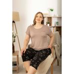 Miss Meryem Vizon Ring Viskon Kısa Kol Büyük Beden Kapri Pijama Takım