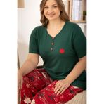 Miss Meryem Yeşil Ring Viskon Kısa Kol Büyük Beden Pijama Takım