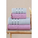 Miss Paris Home Lüks Pamuklu Kalpli Ponponlu Banyo Havlusu Seti Hamam Takımı - Açık Mavi - 70 x 140 cm - 50 x 90 cm