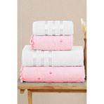 Miss Paris Home Lüks Pamuklu Kalpli Ponponlu Banyo Havlusu Seti Hamam Takımı - Beyaz - 70 x 140 cm - 50 x 90 cm