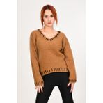 Miss Poem El Işleme Örgü Detaylı Kazak - Camel Camel - M/l - M - L