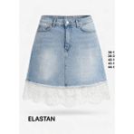 Miss Poem Kadın Açık Mavi Dantel Detaylı Mini Jean Etek - 40