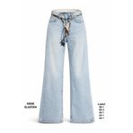 Miss Poem Kadın Açık Mavi Wide Leg Jean Pantolon, Kemer Detaylı, Yüksek Bel, 36 Beden