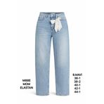 Miss Poem Kadın Buz Mavi Dantel Kemer Detaylı Yüksek Bel Mom Fit Jean Pantolon
