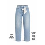 Miss Poem Kadın Buz Mavi Mom Fit Jean Pantolon, Dantel Kemer Detaylı, Yüksek Bel, 42 Beden
