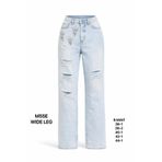 Miss Poem Kadın Buz Mavi Taş Detaylı Yırtık Wide Leg Jean Pantolon, 40 Beden