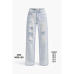 Miss Poem Kadın Buz Mavi Yırtık Detaylı Wide Leg Jean Pantolon, 44 Beden