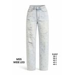 Miss Poem Kadın Buz Mavi Yırtık Taş Detaylı Wide Leg Jean Pantolon, 44 Beden