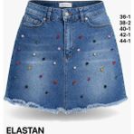 Miss Poem Kadın Orta Mavi Renkli Taş Detaylı Mini Jean Etek - 44