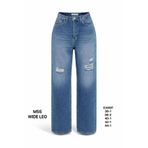 Miss Poem Kadın Orta Mavi Yırtık Detaylı Wide Leg Jean Pantolon, 42 Beden