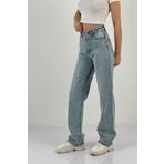 Miss Poem Kadın Taşlı Jeans Bol Paça Baggy Buz Mavi Kot Pantolon