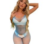 Miss Seksi Kadın Fantezi Vücut Çorabı Özel Bölgesi Açık Mavi