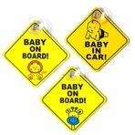 Miss-shop Bebeğin Gemisi Araba Çıkartması, Bebek Araba Çıkartması 3'lü Paket PVC Kare Çocuk Güvenliği Dikkat İşareti Vantuzlu Güvenlik Levhası Arabalar için