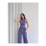 Misscix Fitilli Kolsuz Halter Yaka Mor Kadın Abiye Tulum