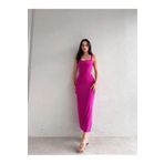 MİSSCİXFASHİON Kadın Abiye Kalın Askılı Sırt Dekolteli Arkadan İp Bağlamalı Bodycon Midi Abiye & Mezuniyet Elbisesi