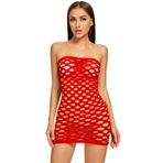 MissDaisy Miss Daisy-Fishnet İç Çamaşırı Tek Parça Örgü İç Çamaşırı Kadın Straplez Çizgili Mini Elbise Oymalı Straplez İçi Boş Pijama, Kırmızı, One Size Fits Most