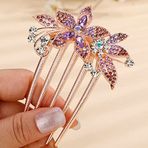 Missgrace Boho Basit Lüks Parlak Parlak Çiçek Pembe Kristal Yapay Elmas Saç Yan Taraklar Saç Tokaları Tokalar Gelin Saç Klipleri Kadınlar Kızlar için Aksesuarlar (Mor)