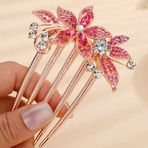Missgrace Boho Basit Lüks Parlak Parlak Çiçek Pembe Kristal Yapay Elmas Saç Yan Taraklar Saç Tokaları Tokalar Gelin Saç Klipleri Kadınlar Kızlar için Aksesuarlar (Pembe)