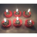 Missi Yılbaşı Temalı 6’lı Çam Ağacı Kabartmalı Dekoratif Tealight Mum Seti – Şık Masa ve Ev Süsü - Kırmızı