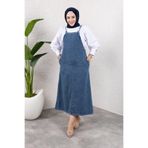 MİSSKAYLE Askılı Denim Uzun Elbise | Rahat Kalıp Tesettür Uyumlu