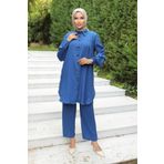MİSSKAYLE Büzgü Detaylı Tesettür Indigo Takım