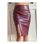 misslike fashion Kadın Bordo Renk Beli Lastikli Yırtmaçlı Kalem Deri Etek 65 Cm
