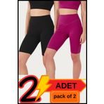 missmaral Kadın Yüksek Bel Toparlayıcı Kısa Siyah &mürdüm Şort Tayt 2'li Paket Lycralı Biker Shorts 21070