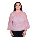 missrose Kadın Büyük Beden Adlet Sandy Kumaş Etek Gipeli Dantelli 2'li Takım Bluz FUŞYA 46