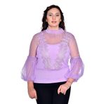 missrose Kadın Büyük Beden Adlet Sandy Kumaş Etek Gipeli Dantelli 2'li Takım Bluz MOR 46