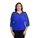 missrose Kadın Büyük Beden İçi Sandy Kumaş Önü Şifon Roba Dantel Taşlı ve İnci Detaylı Bluz MAVİ 48