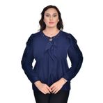missrose Kadın Büyük Beden Jesicca Krep Kumaş Yaka İncili Broşlu Bluz LACİVERT 50
