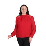 missrose Kadın Büyük Beden Jessica Kumaş Sifon Kol Dantel Manşet Uzun Kol Bluz KIRMIZI 46