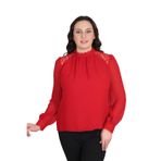 missrose Kadın Büyük Beden Jessica Kumaş Sifon Kol Dantel Manşet Uzun Kol Bluz KIRMIZI 48