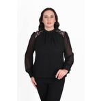 missrose Kadın Büyük Beden Jessica Kumaş Sifon Kol Dantel Manşet Uzun Kol Bluz SİYAH 50