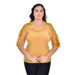 missrose Kadın Büyük Beden Sandy Kumaş Dantel Detaylı Broşlu Bluz HARDAL 50