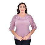 missrose Kadın Büyük Beden Sandy Kumaş Dantel Detaylı Broşlu Bluz LİLA 46