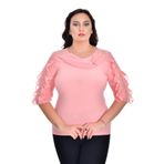 missrose Kadın Büyük Beden Sandy Kumaş Dantel Detaylı Broşlu Bluz SOMON 48