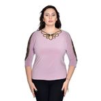 missrose Kadın Büyük Beden Sandy Kumaş Kollar Dantel Yaka Biyeli Kruvaze Bluz FUŞYA 48