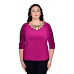 missrose Kadın Büyük Beden Sandy Kumaş Kollar Dantel Yaka Biyeli Kruvaze Bluz MOR 46