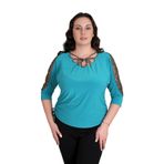 missrose Kadın Büyük Beden Sandy Kumaş Kollar Dantel Yaka Biyeli Kruvaze Bluz YEŞİL 46