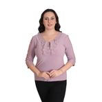 missrose Kadın Büyük Beden Sandy Kumaş Kollar Dantel Yaka Fullar ve İnci Detaylı Bluz PUDRA 48