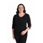 missrose Kadın Büyük Beden Sandy Kumaş Kollar Dantel Yaka Fullar ve İnci Detaylı Bluz SİYAH 50