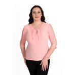 missrose Kadın Büyük Beden Sandy Kumaş Kollar Dantel Yaka Fullar ve İnci Detaylı Bluz SOMON 50