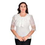 missrose Kadın Büyük Beden Sandy Kumaş Kollar Şifon Piliseli ve Dantteli Yaka İncili Taşlı Bluz BEYAZ 50