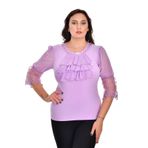 missrose Kadın Büyük Beden Sandy Kumaş Kollar Şifon Piliseli ve Dantteli Yaka İncili Taşlı Bluz FUŞYA 44